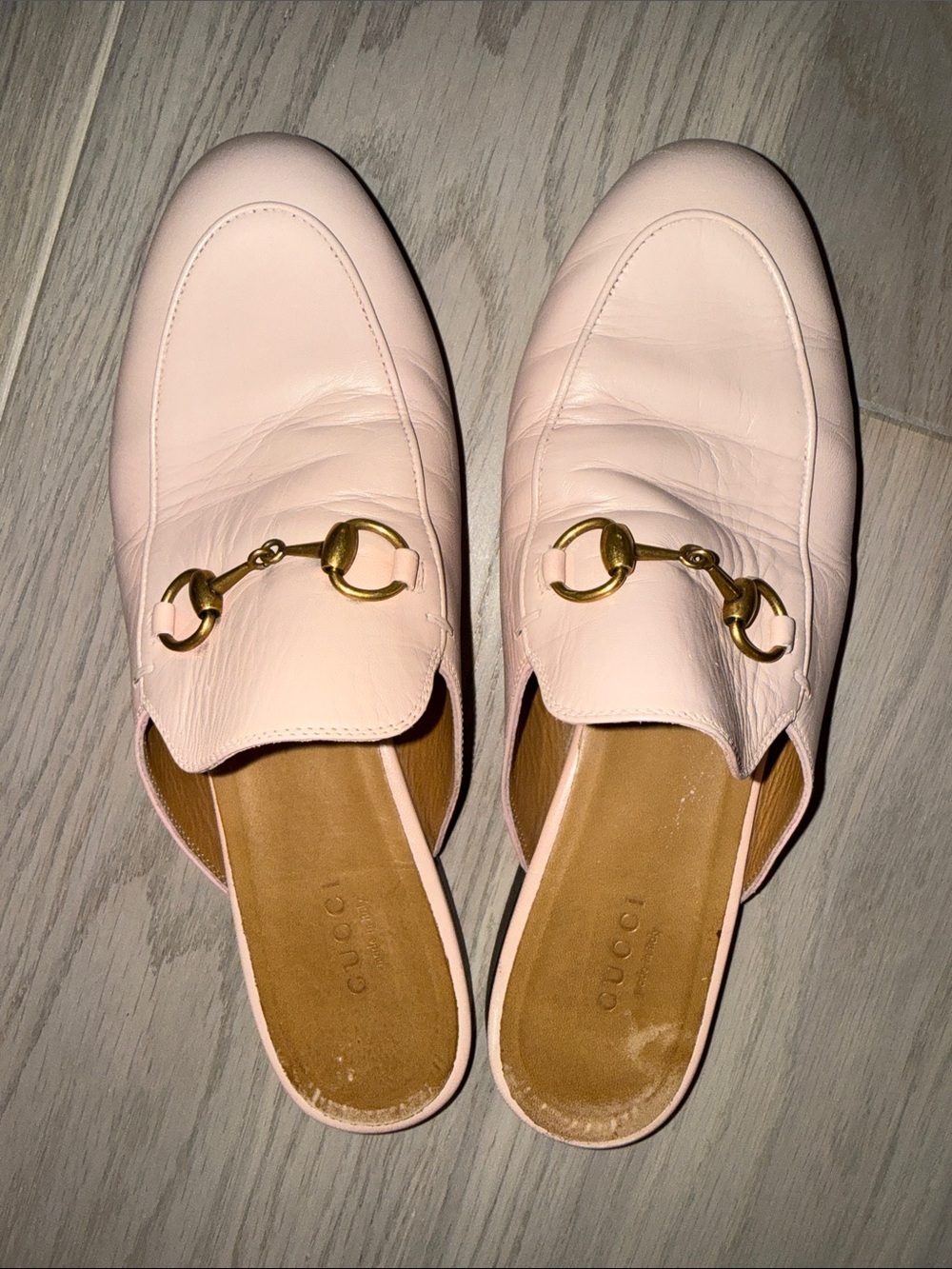Gucci Pink Leather Horsebit Backless Loafers